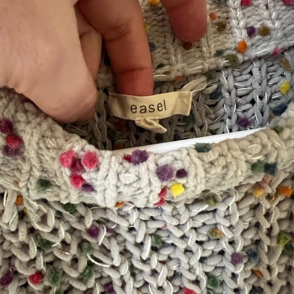 Easel Confetti Pom Pom Crew Neck Knit Cream Sweater Multicolor Size Small S - Picture 5 of 8